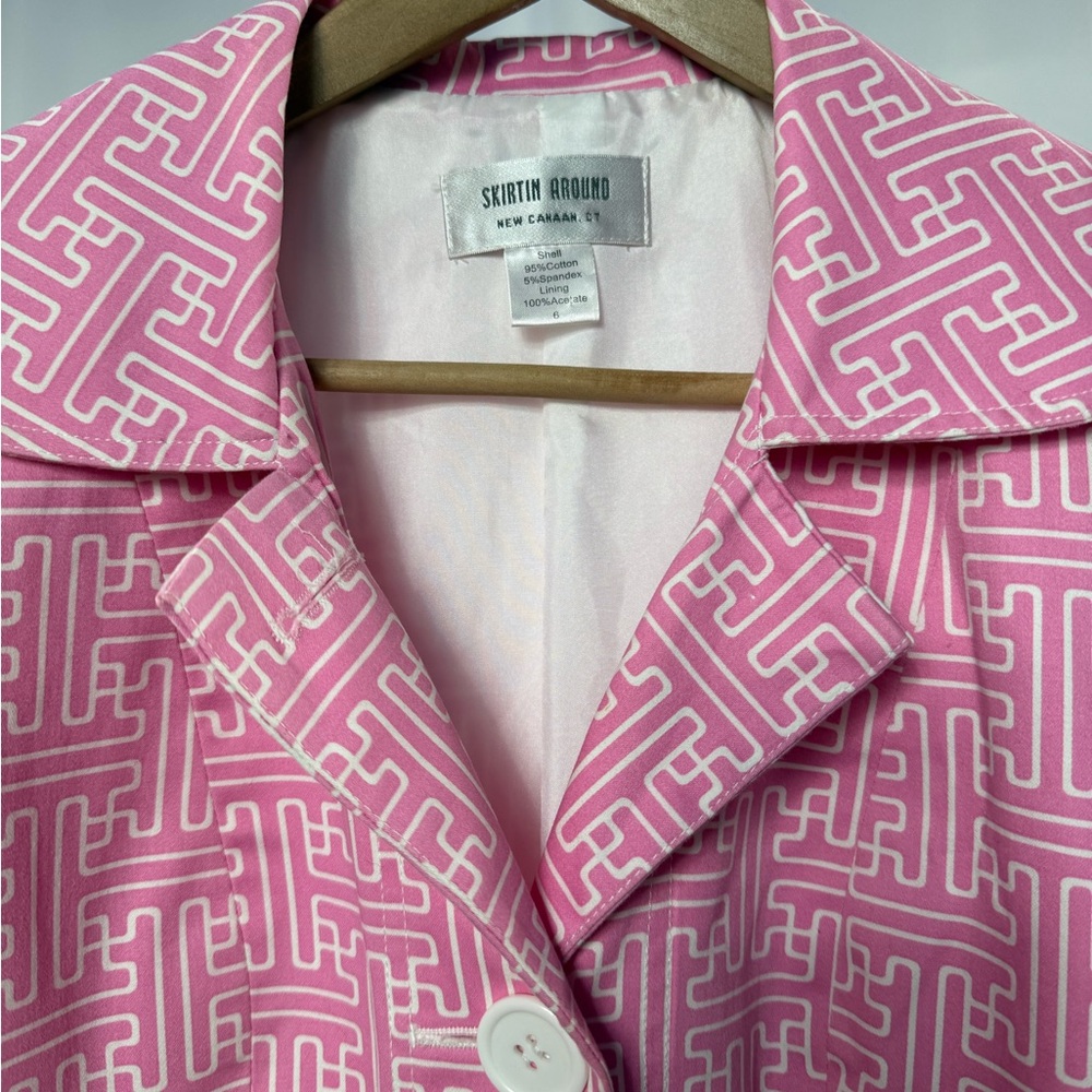Skirtin Around 3/4 Sleeve Geometric Print Fit & Flare‎ Jacket in Pink White Sz 6 - Picture 3 of 6